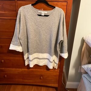 Max Studio Gray & White 3/4 Sleeve Sweater 2X